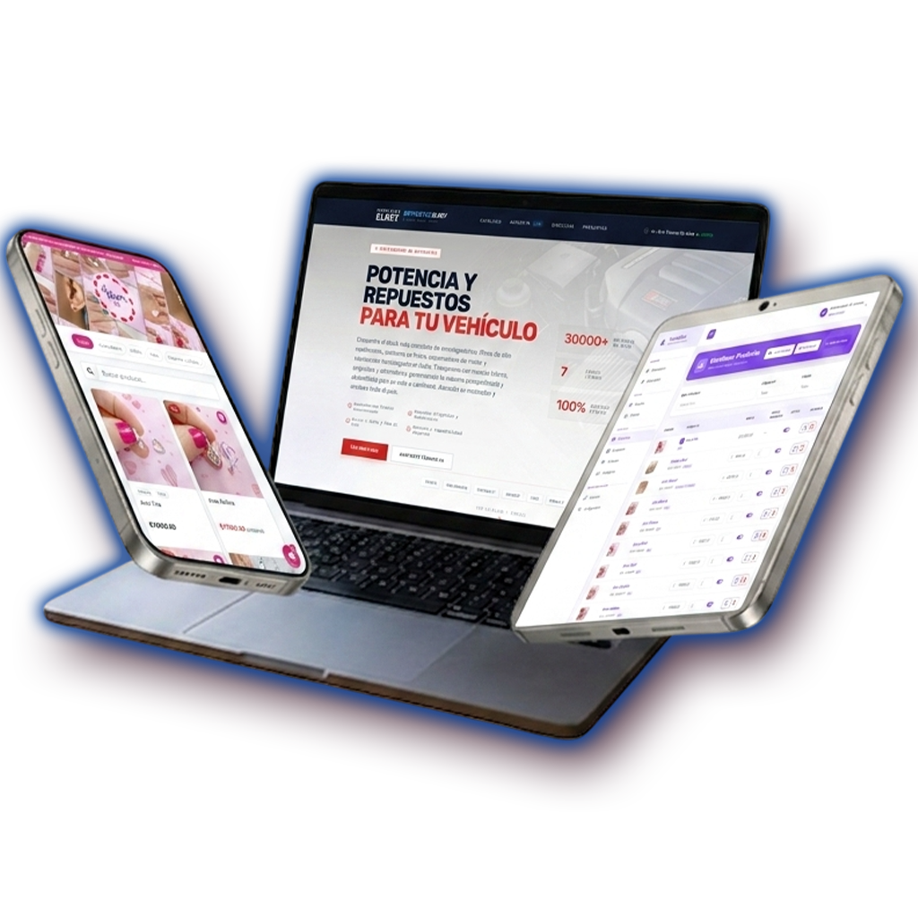 Diseño web responsive para empresas en Carlos Paz y Córdoba mostrado en laptop, tablet y celular