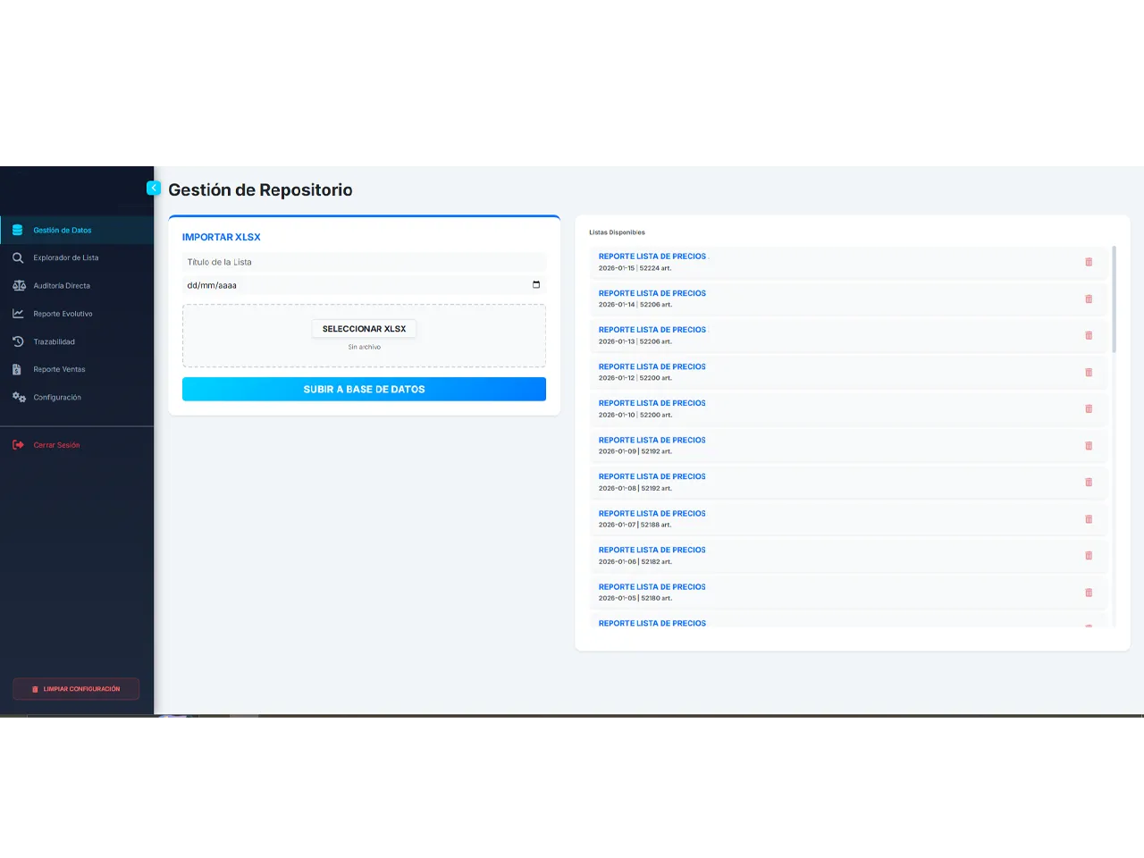 Vista de Auditor de Datos creado por FaroStudio