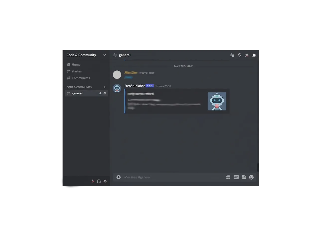 Vista de Discord con los comandos del bot creado por FaroStudio