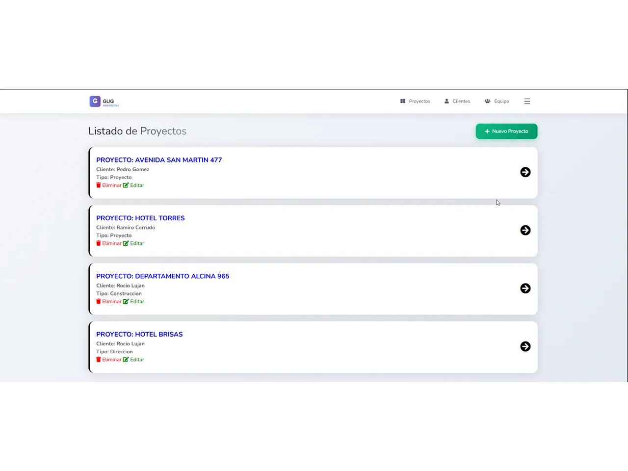 Vista Sistema creado por FaroStudio para GUG